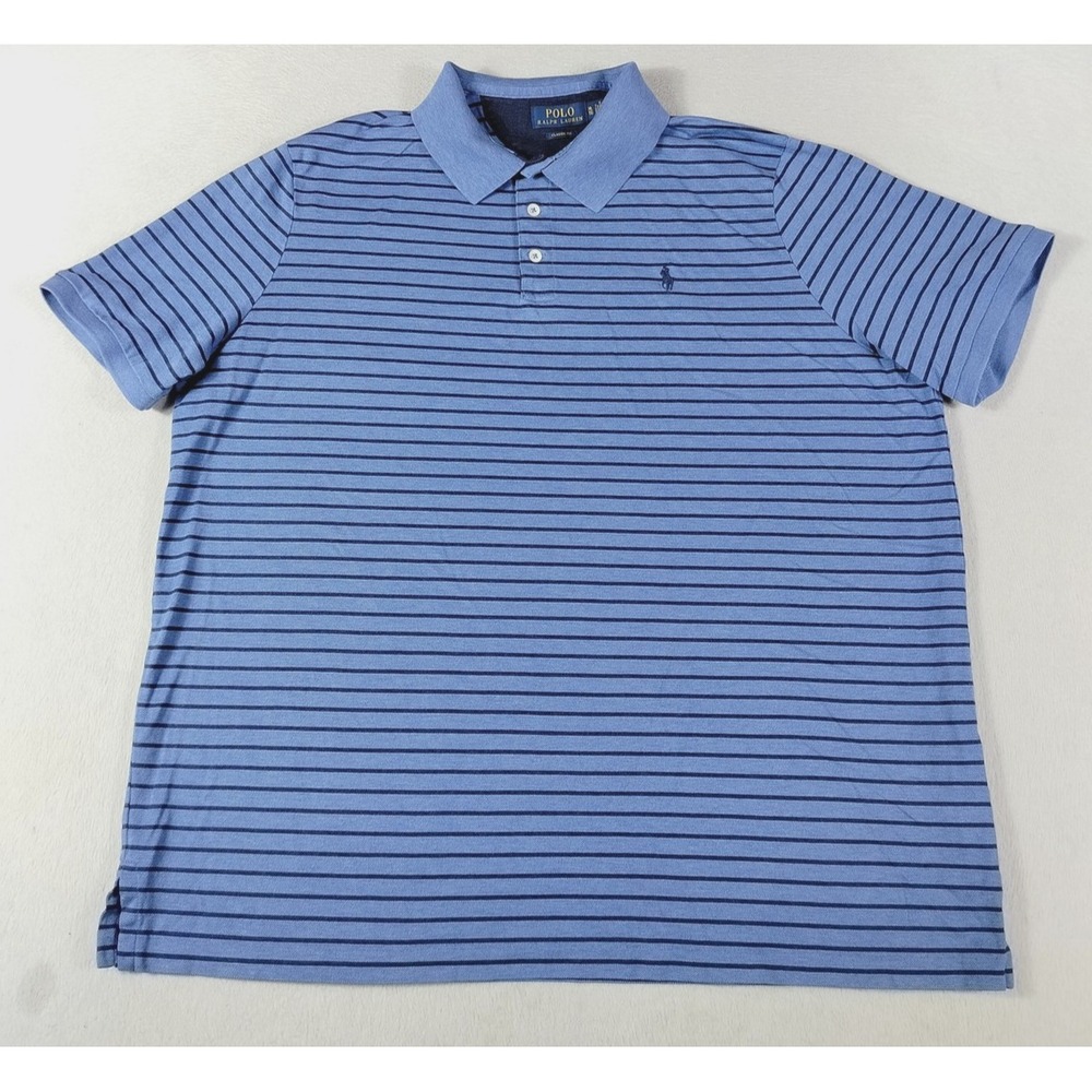 Polo Ralph Lauren Polo Shirt Mens XL Blue Stripe Classic Fit Cotton Pony Preppy